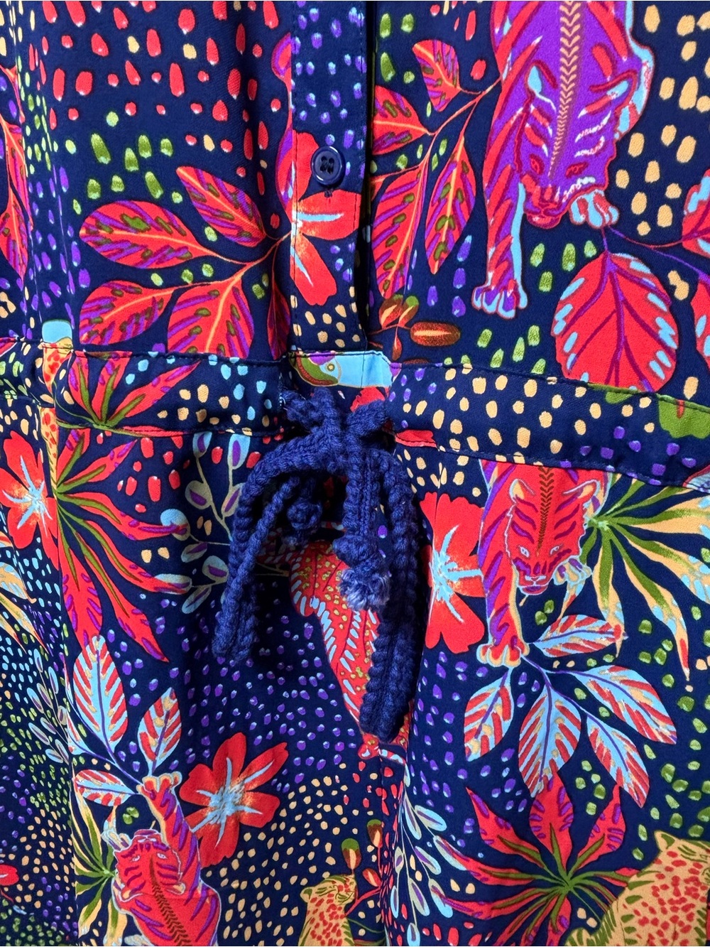 JODIFL Tropical Safari Romper Large Jungle Leopard Floral Tie Waist Pockets Sz L - Picture 4 of 8